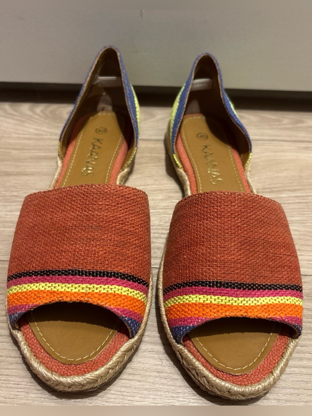 Kaanas Rust Orange Multicolor Woven Espadrille Flats